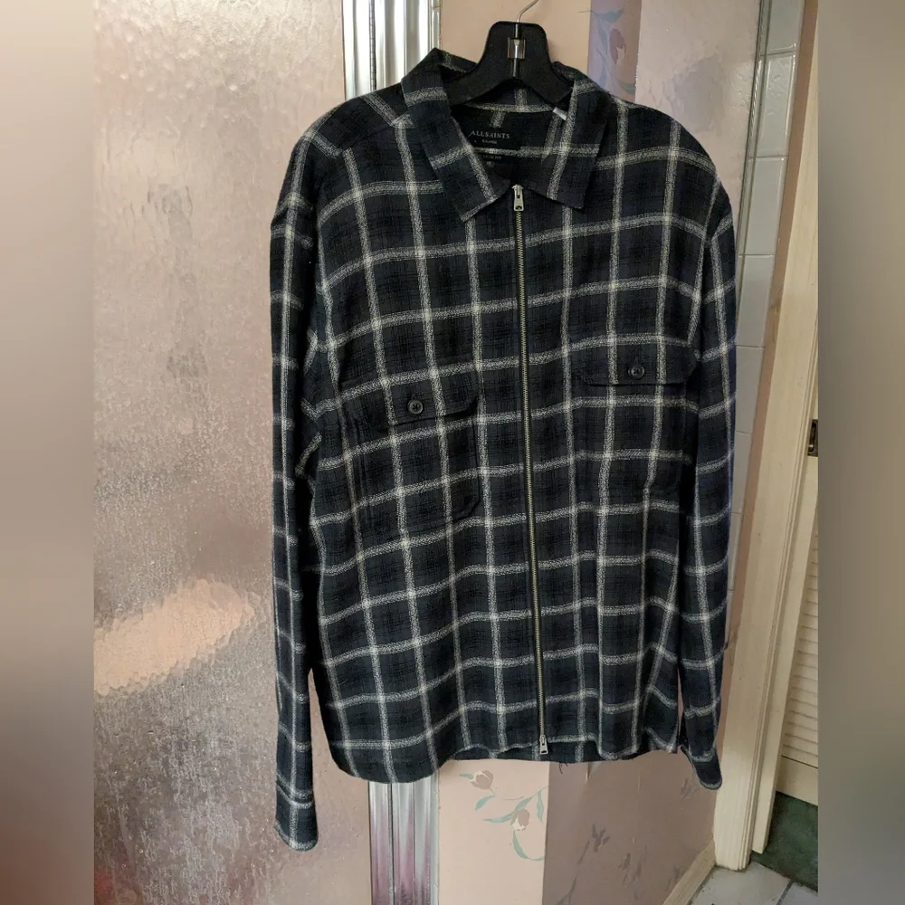 All Saints Black and White Plaid Wool Plaid Men's Jacket XL Extra Large Honshu